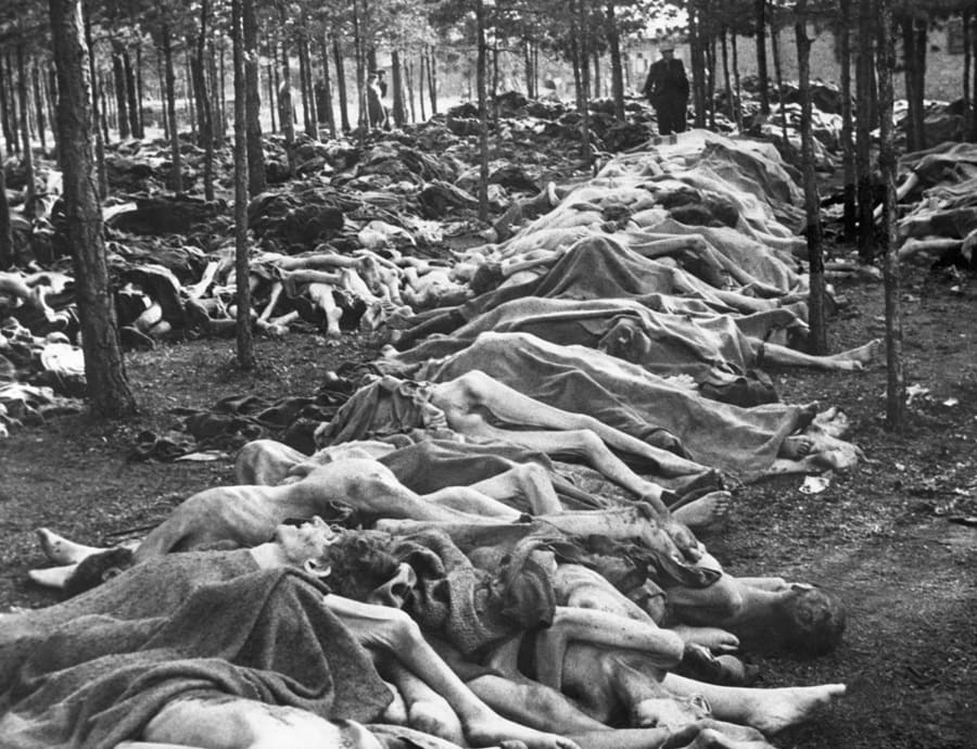 Reihen von Leichen im KZ Bergen Belsen