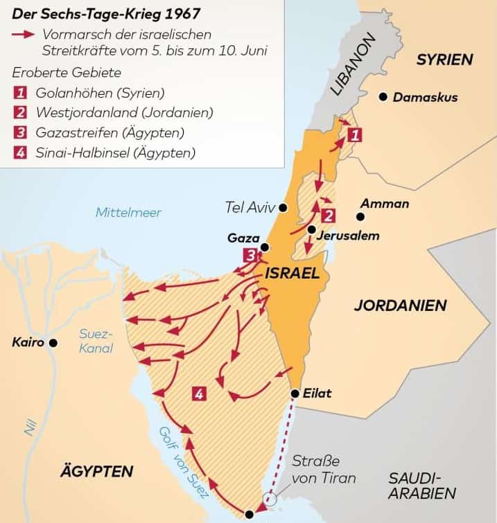Landkarte zum Sechs-Tage-Krieg